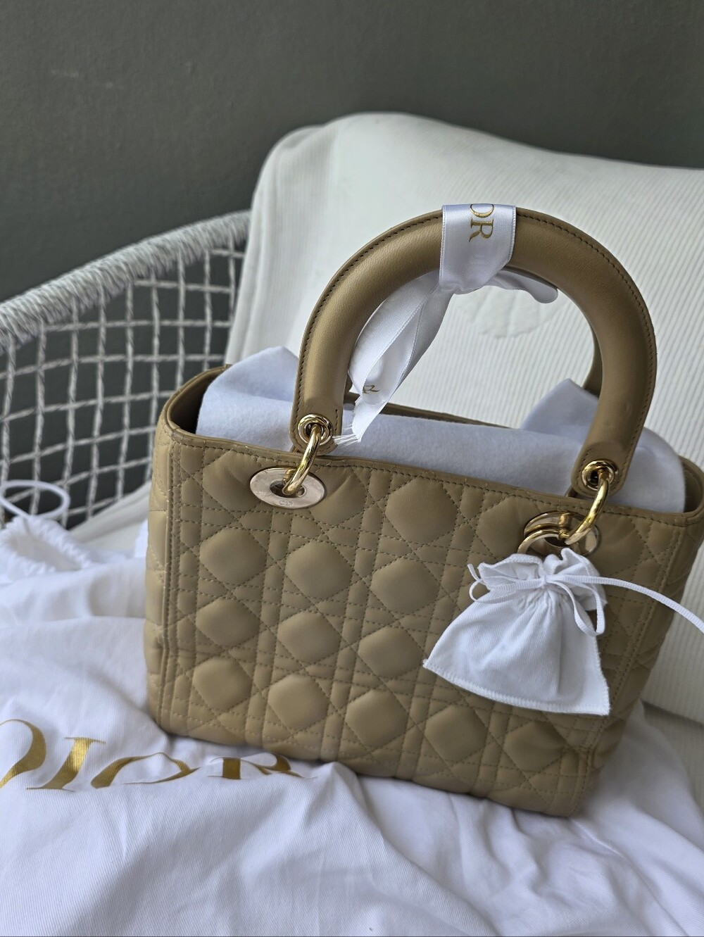 Dior Beige Lady Bag with Gold Hardware - Picture 9 of 16